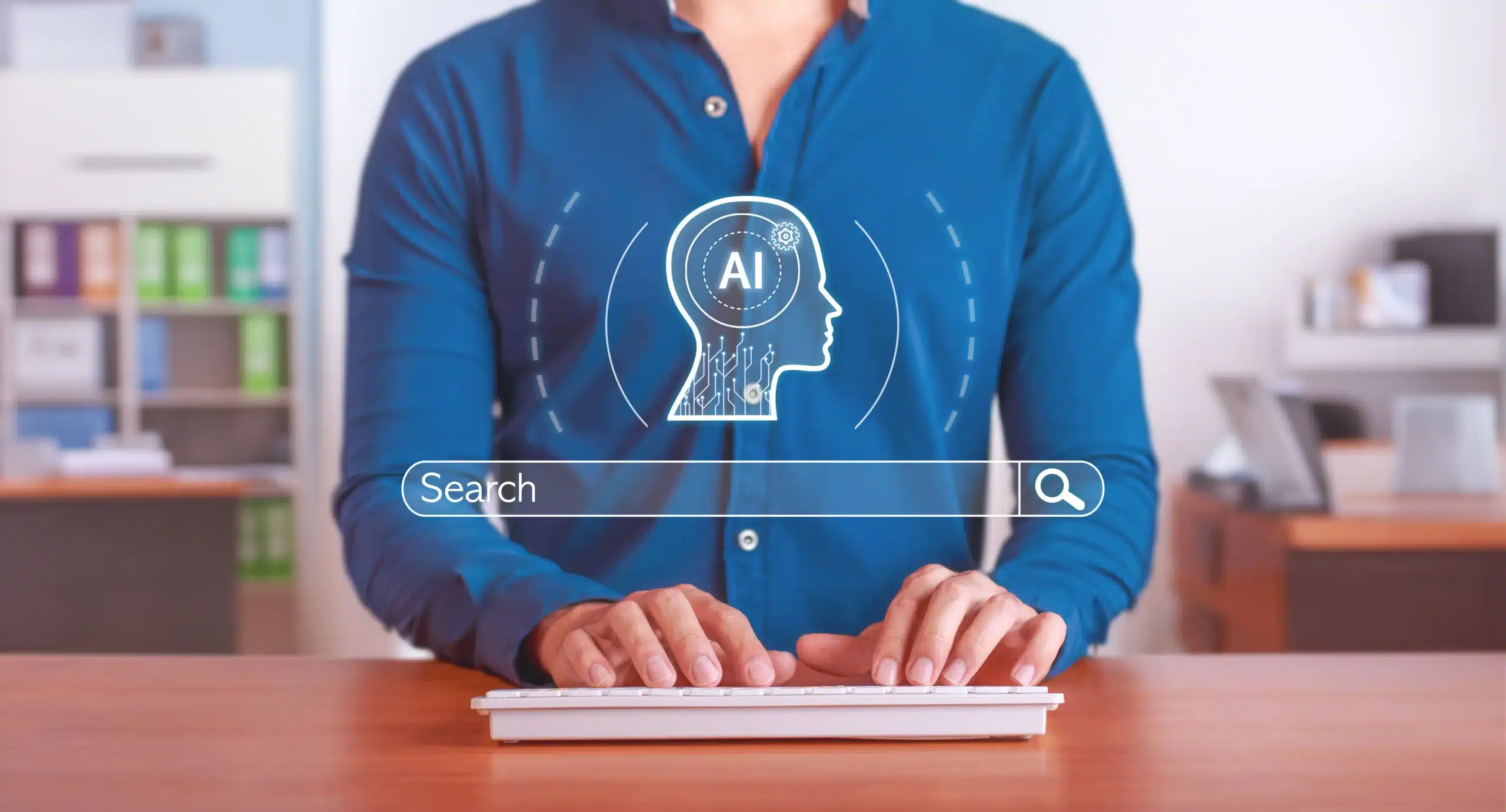 Person using an AI-powered search engine on a computer