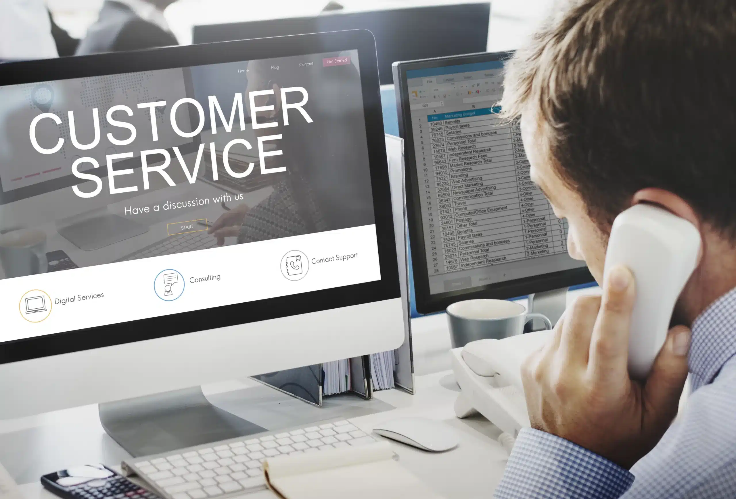 Business service page displaying clear headings, AI-friendly content, customer trust signals, and a prominent contact button
